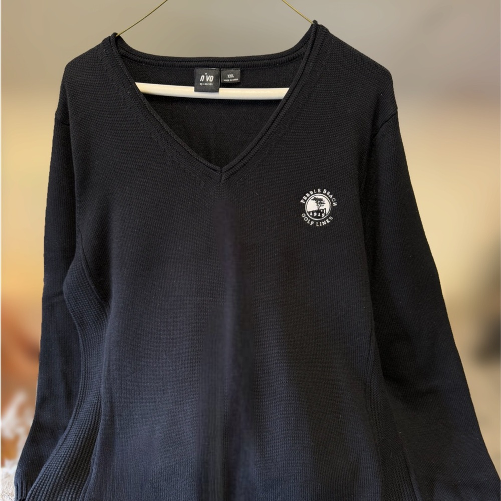 Black V-Neck Sweater with Knit Fabric and Long Sleeves